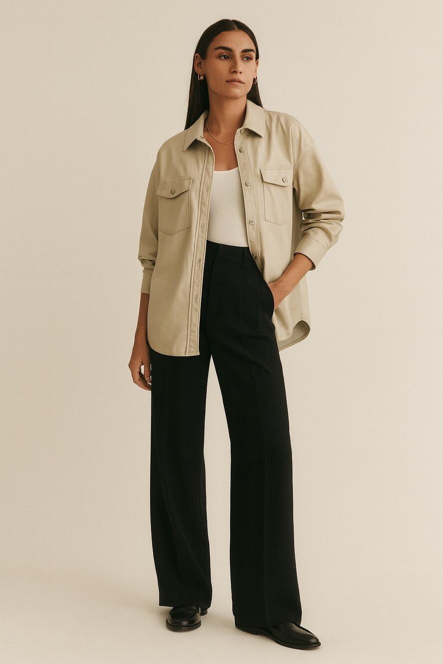 Aritzia Babaton Shacket Size L Tan Vegan Leather Jacket
